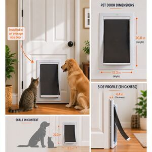 NEW Large Pet Dog Cat DOOR Large 20" x 13" x 4.45" Adjustable, White & Grey